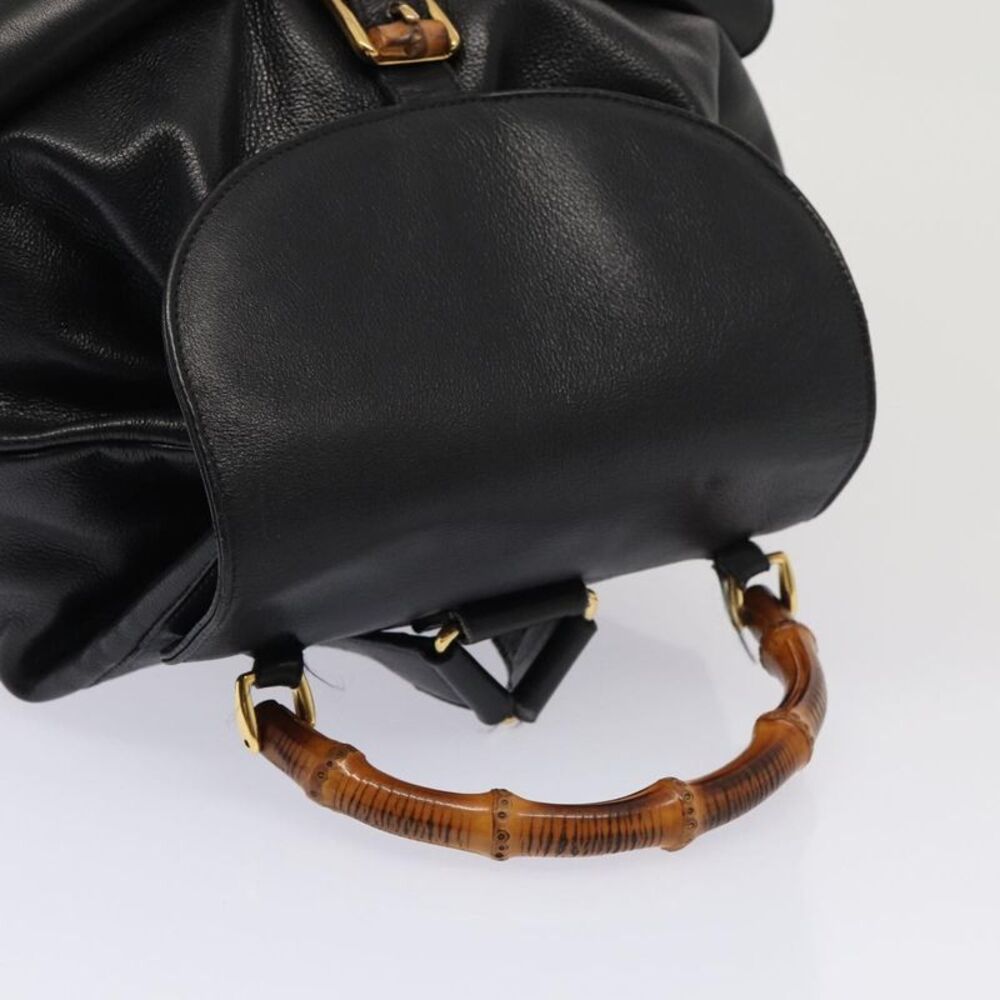 Gucci Vintage Bamboo Backpack Leather Black Leather Backpack Bag - Picture 8 of 16